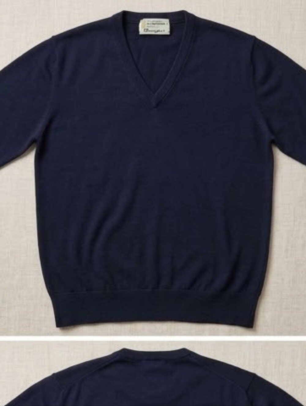 ​Vintage John Smedley for Monaghan’s Navy Blue V-Neck Sweater - Made in England